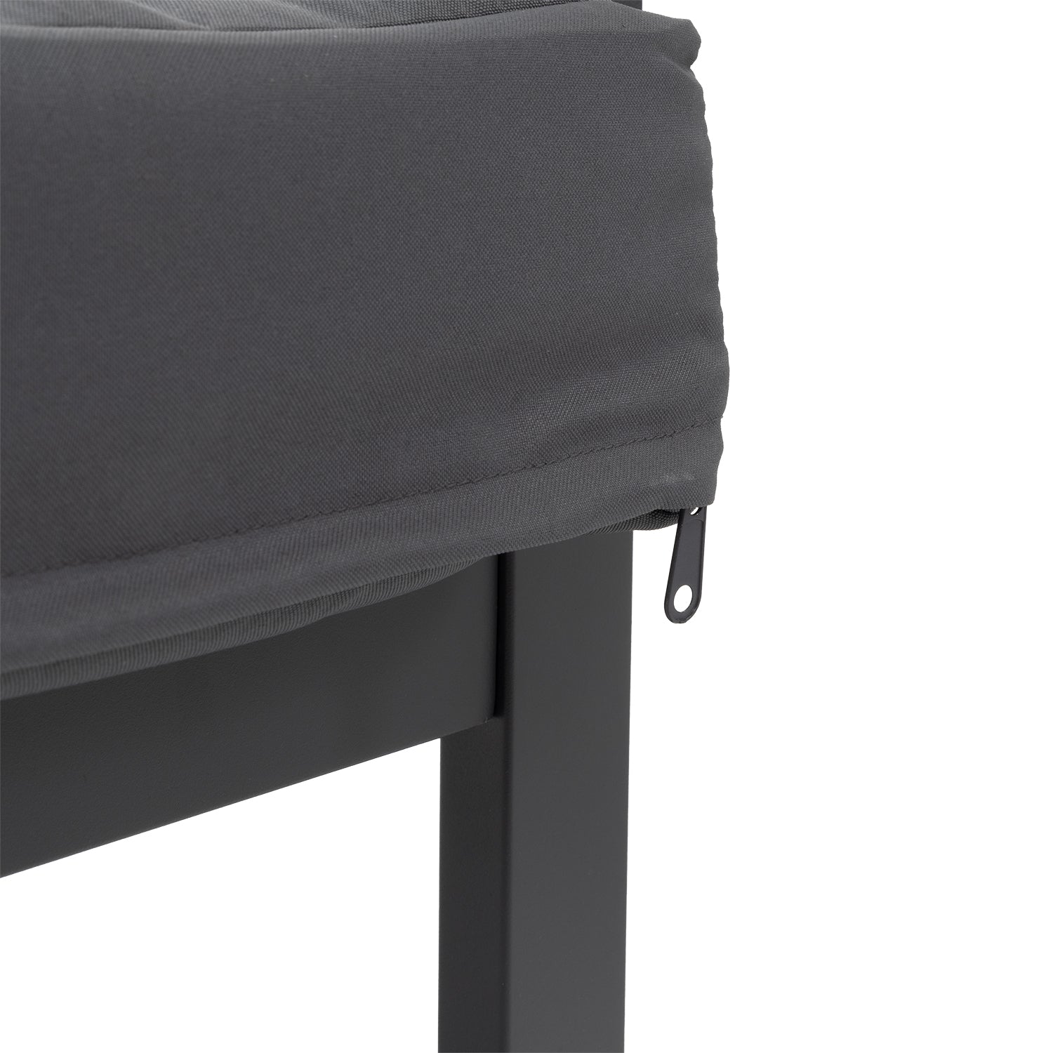 VESTIAMO CASA GIARDINO - Set da giardino 4 pezzi struttura in alluminio Antracite e braccioli in Polywood con cuscini Grigio Scuro - Formato da 1 divano, 2 poltrone e 1 tavolino